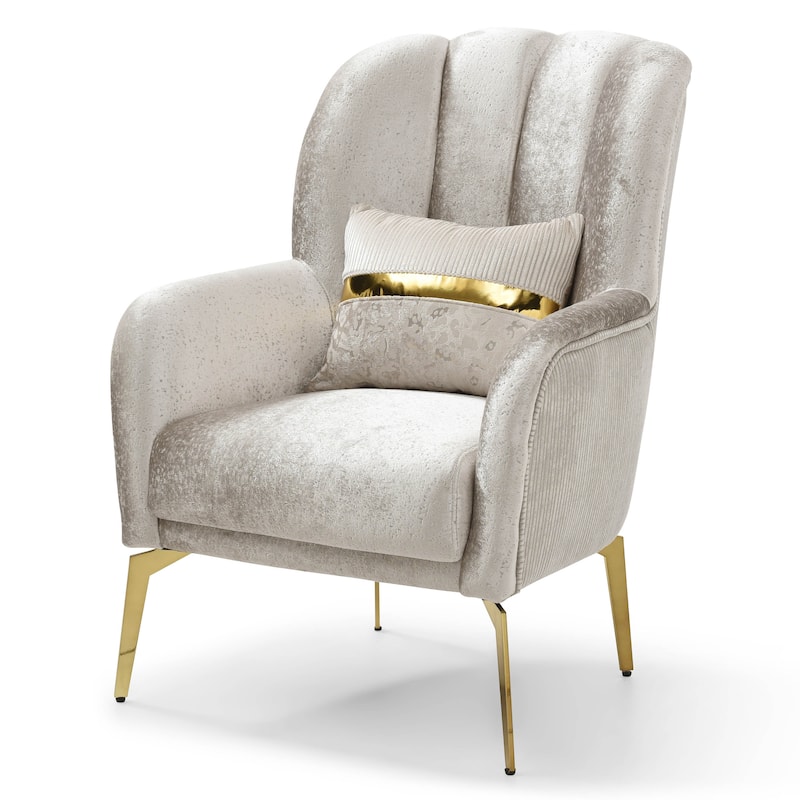 Furniture of America Sawer Glam Beige Upholstered High Back Arm Chair with Stainless Steel Frame