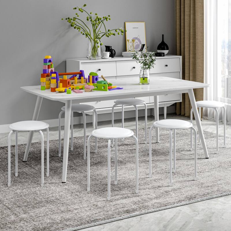 VECELO 6-Pack Stacking Stools for Living Room Backless Round Stools Set Indoor Outdoor Use with Metal Frame & Non-Slip Feet