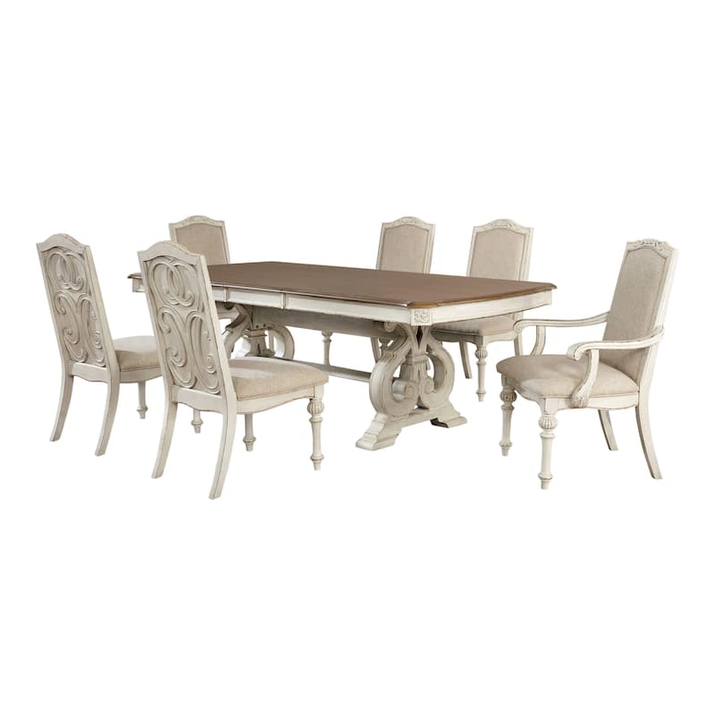 Pann Farmhouse White Solid Wood 7-Piece Expandable Dining Table Set by Furniture of America