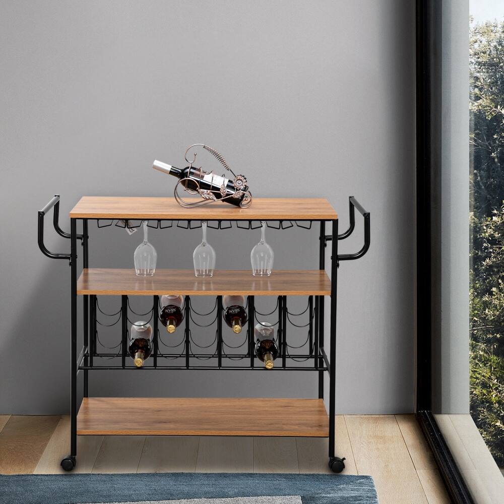 Industrial Wine Rack Cart Kitchen Storage Bar Table Serving Trolley