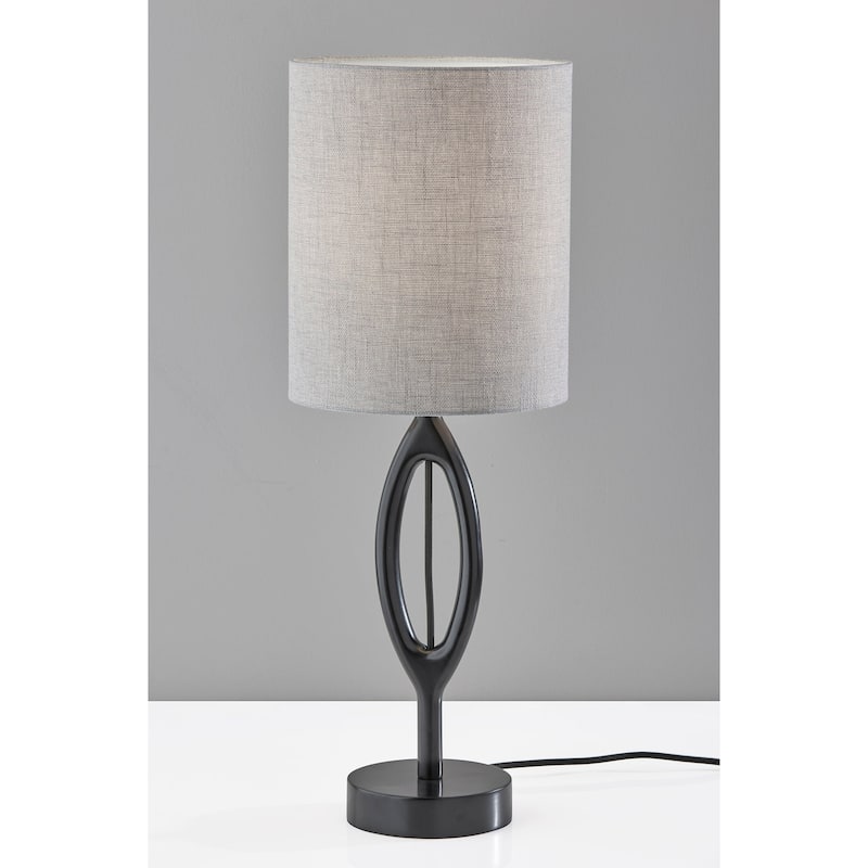 HomeRoots 28" Black Solid Wood Round Table Lamp With Gray Drum Shade - 10
