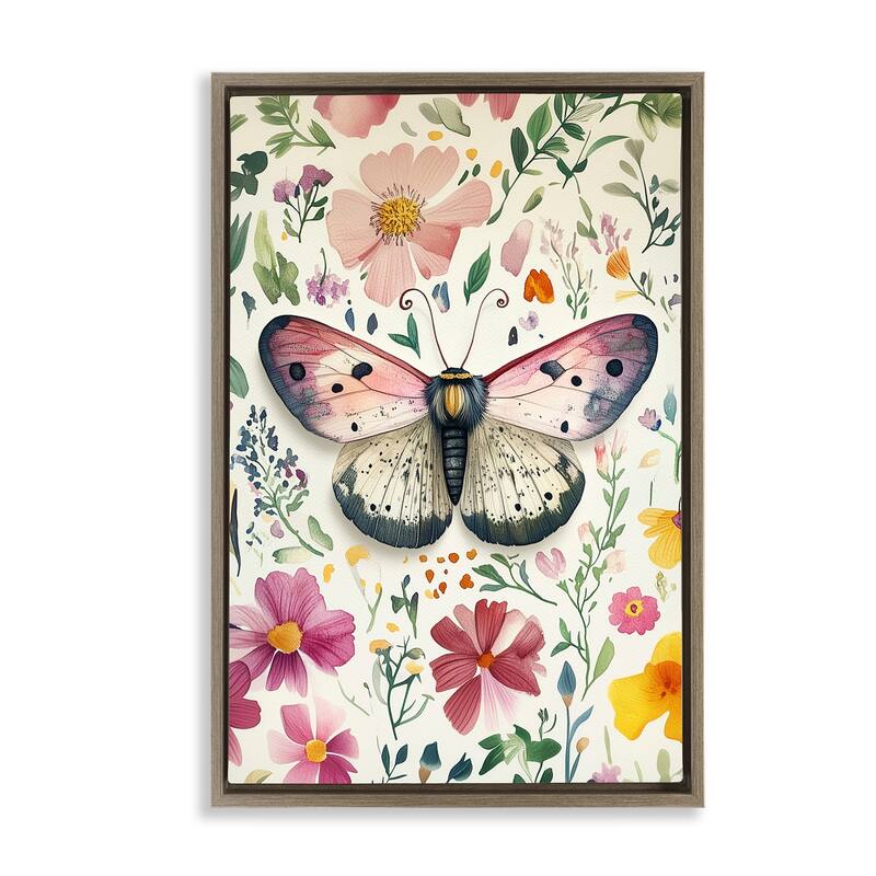 Stupell Botanical Butterfly & Herbs Framed Floater Canvas Wall Art Design By The Dutch Lady - 21 x 31 - Brown