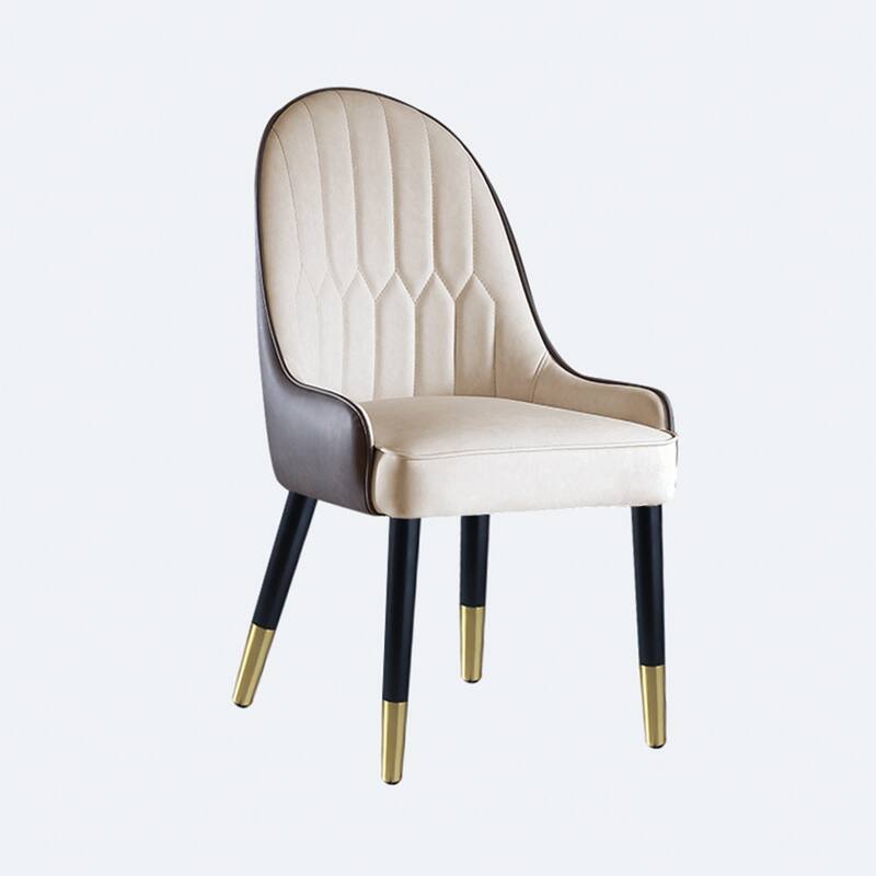 Modern Dining Chair With PU Leather and Solid Wood Legs Partial Assembly,Beige(Set of 2)