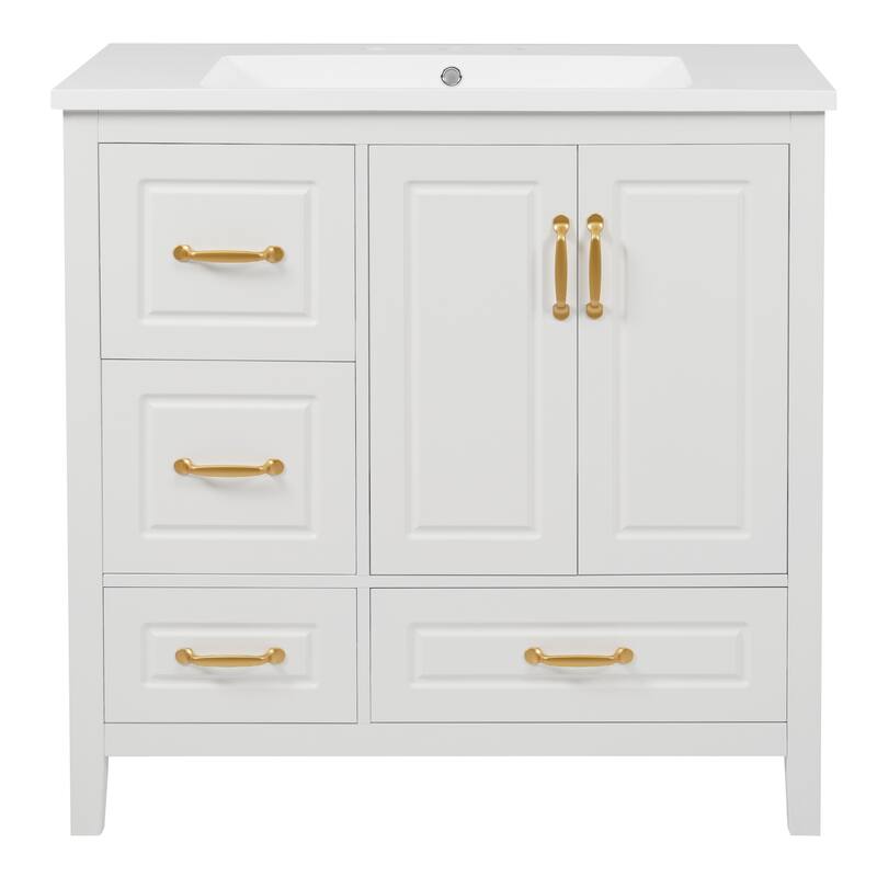 36 Inch Bathroom Vanity With Sink, One Cabinet With Soft-Closing Doors, 4 Soft-Closing Drawers, Metal Handles