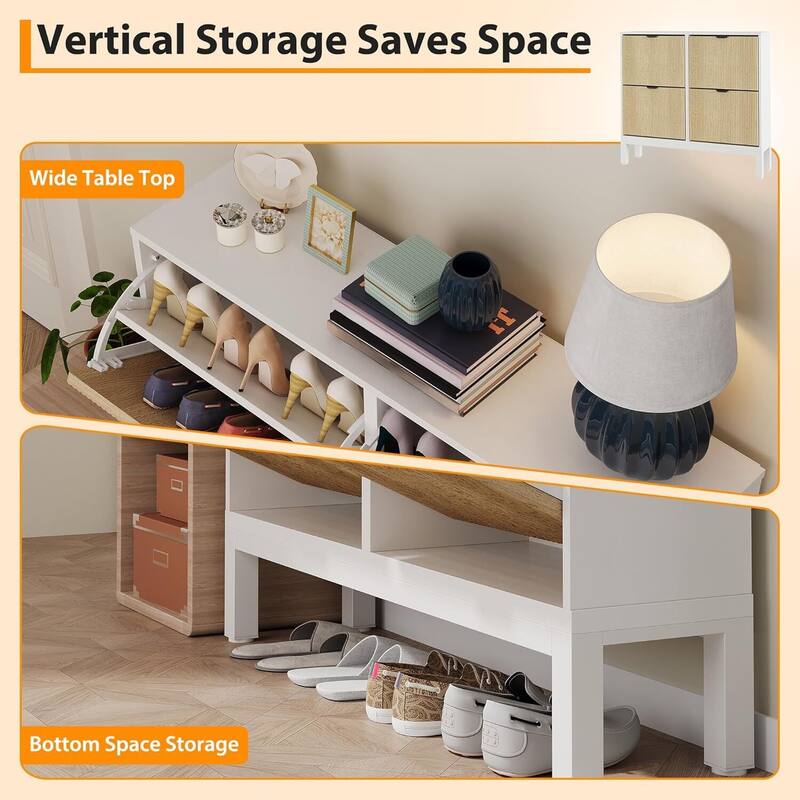 Modern Narrow Fluted Shoe Storage Cabinet with 4 Flip Drawers