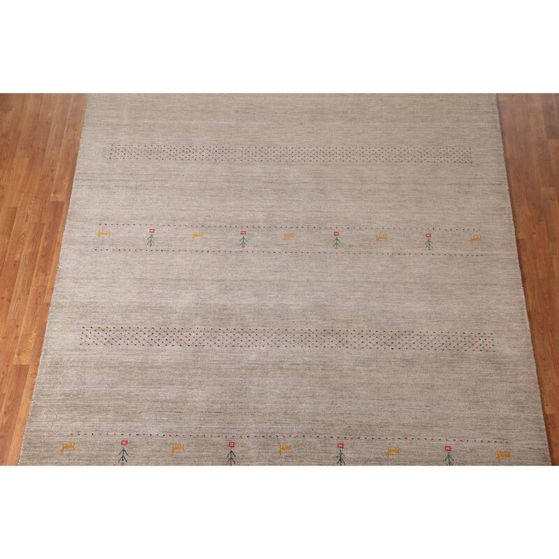Beige Tribal Gabbeh Area Rug Hand-Knotted Wool Carpet - 8'3"x 9'10"