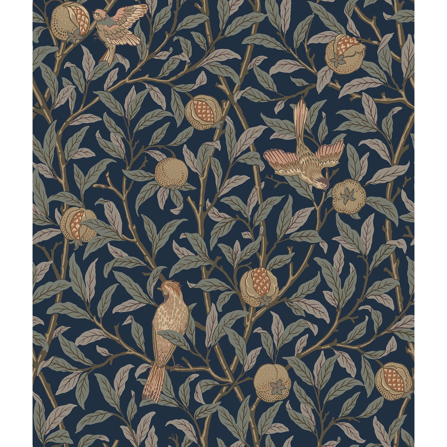 Bird and Pomegranate Indigo Peel and Stick Wallpaper