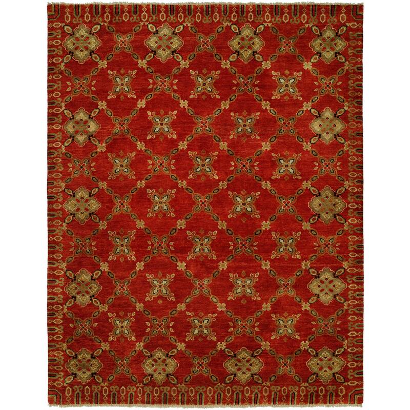 Transitional Red Hand-Knotted Wool Area Rug - 12' x 15' - Red