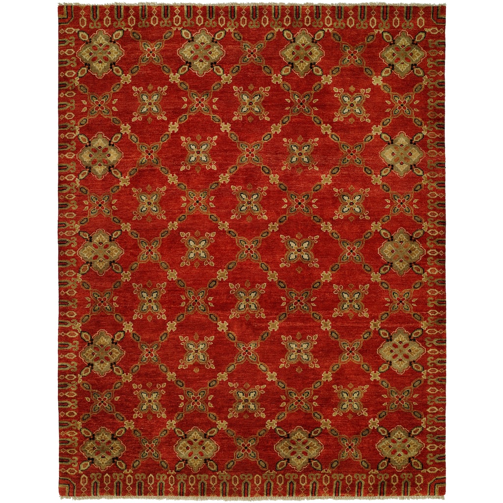 Transitional Red Hand-Knotted Wool Area Rug