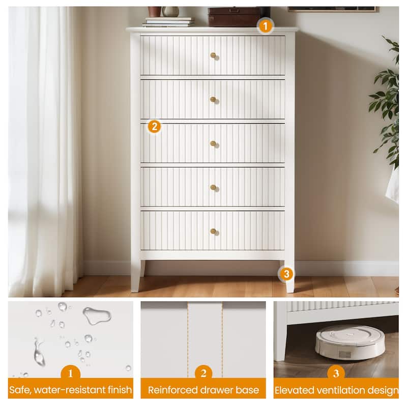 Elegant 5-Drawer Dresser Antique White for Bedroom