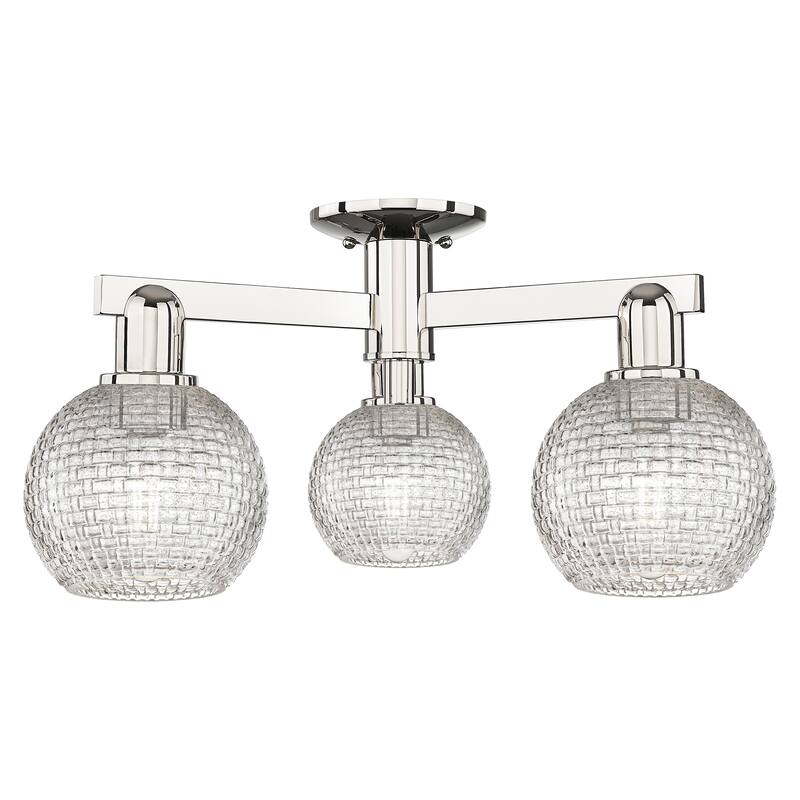 Innovations Lighting Endless Possibilities Arcadia - Athens - 3 Light 23" Basketweave Semi-Flush Mount - Polished Nickel