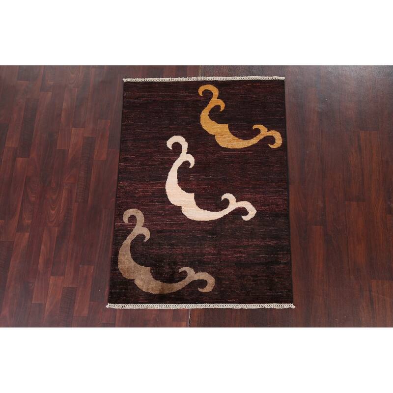 Contemporary Persian Gabbeh Area Rug Wool Hand-knotted Foyer Carpet - 3'7" x 5'0"