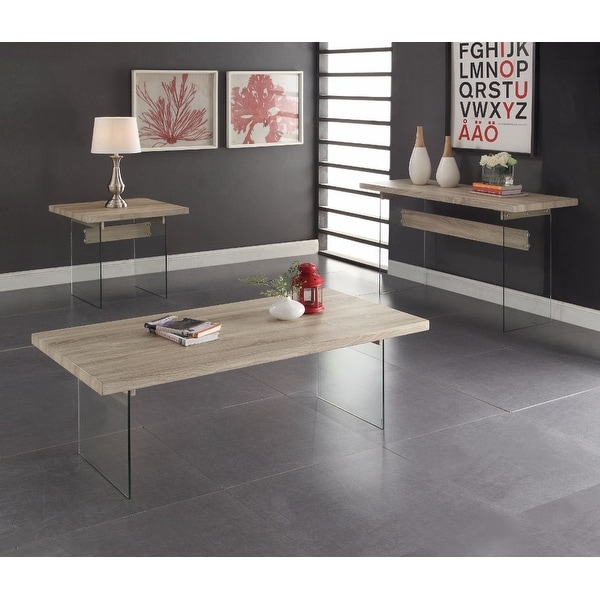 Conventional Coffee Table, Clear Glass & Oak Brown