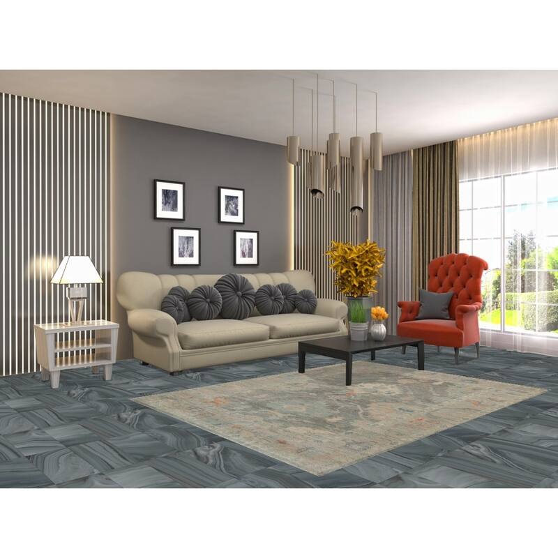 Hand Knotted Oriental 100% Wool Carpet Transitional All-Over Greys & Charcoal Oushak Area Rug - 6' 10'' X 5' 0''