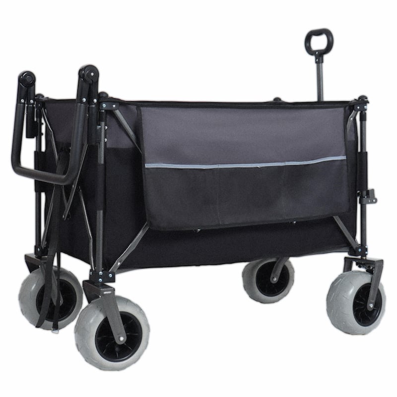 Multi-Functional Push-Pull Folding Wagon Cart with Rotating Handle & 9"x4" Beach Tires