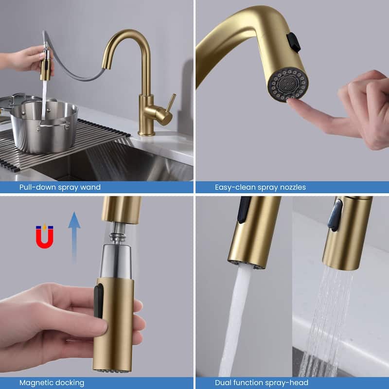 Single-Hole Pull-Down Kitchen Faucet with Sprayer and Magnetic Docking