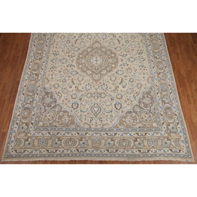 Hand Knotted Oriental 100% Wool Carpet Traditional Floral Beige & Ivories Tabriz Area Rug - 12' 8'' X 9' 8''