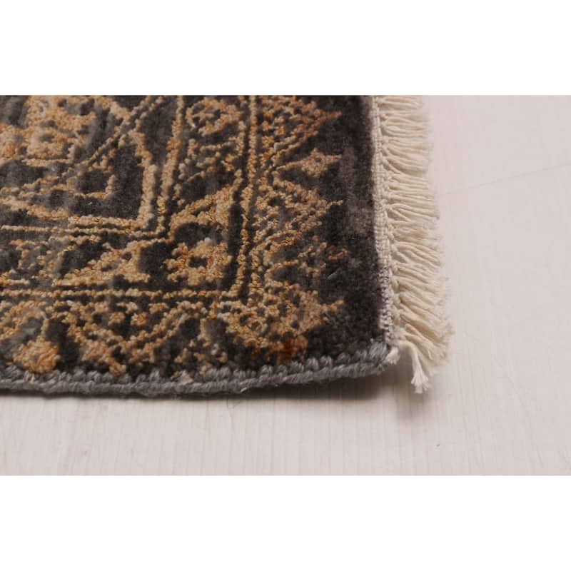 ECARPETGALLERY Hand-knotted Heritage Dark Grey Silk, Wool Rug - 6' 1" x 9'