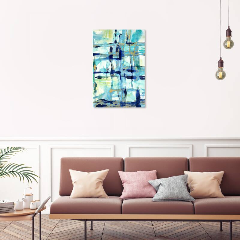 Wynwood Studio Canvas Abstract Golden Tidal Tempest Blue and Modern & Contemporary Wall Art Canvas Print - 30 x 20