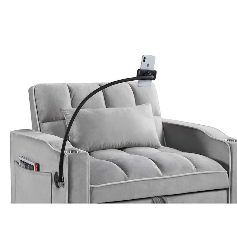 Velvet Single Convertible Sofa Bed with USB Charging Port
