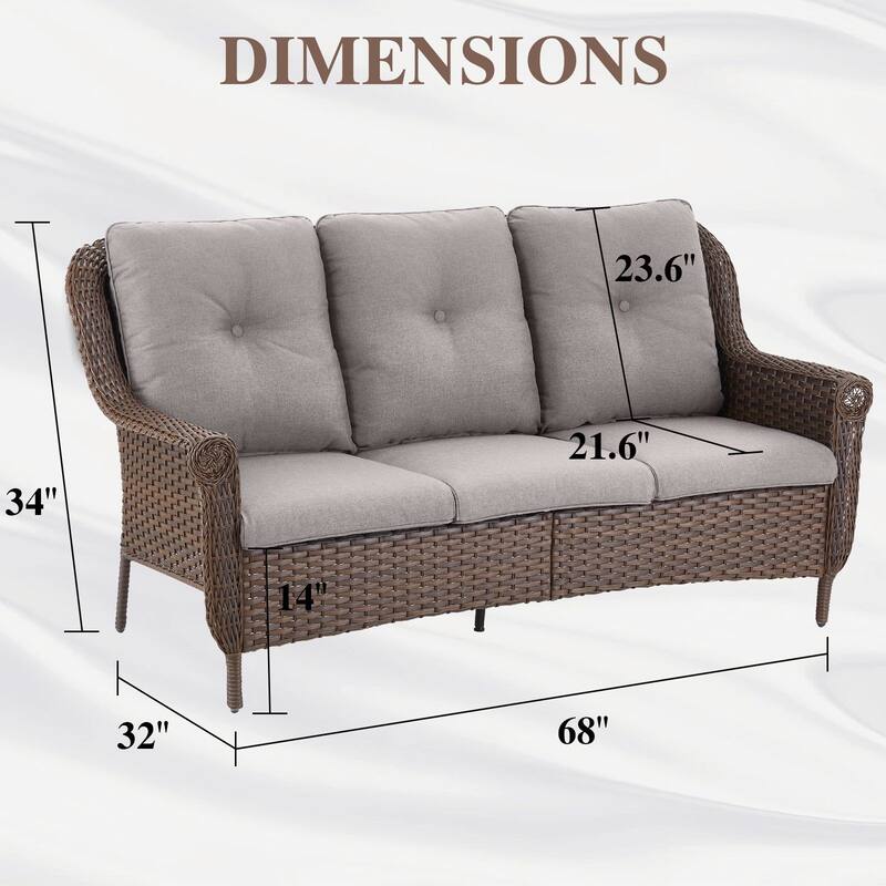 3-Seat Outdoor Patio Sofa Couch Brown - Grey