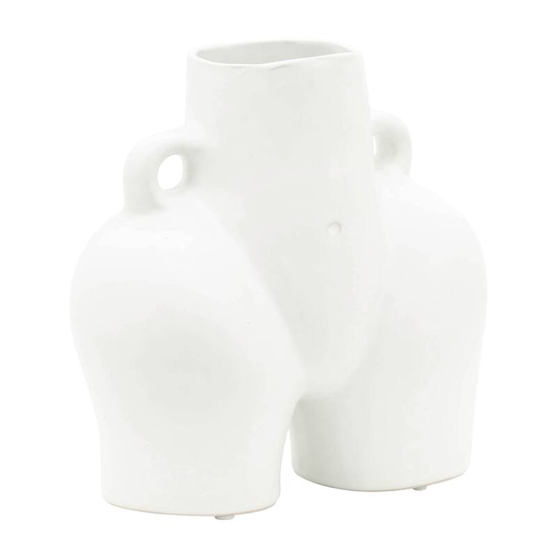 Sagebrook Home Unique Sculptural Vase, Ceramic Art Piece for Contemporary Spaces, Perfect Statement Decor for Your Home - White - 8" x 4" x 8"