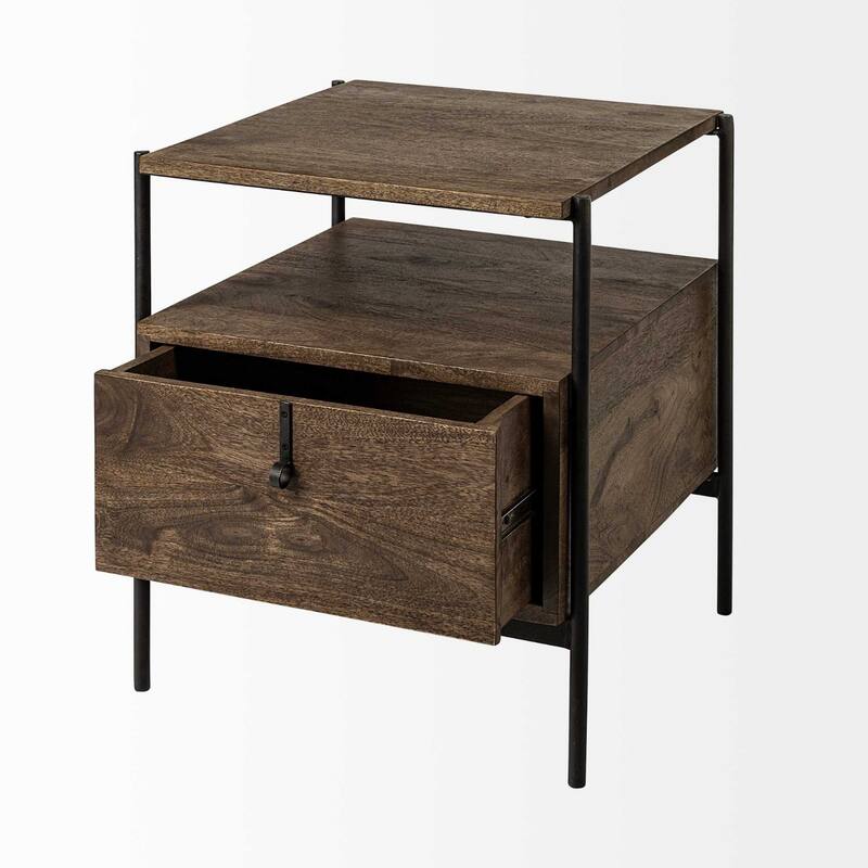 Brown Solid Wood Square End Table with Storage Shelves - 20” x 21” x 24” (D x W x H)