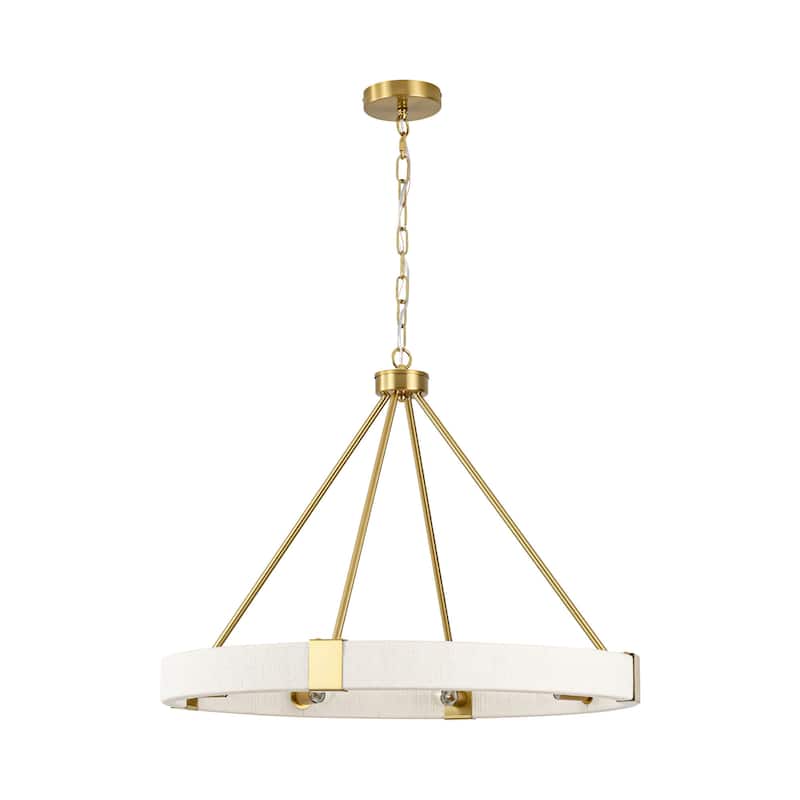 8-Light 27" W Modern Boho Beige Round Wagon-wheel Hand-Woven Cotton Chandelier - 27.6 in. W x 21.3 in. H x 27.6 in. D
