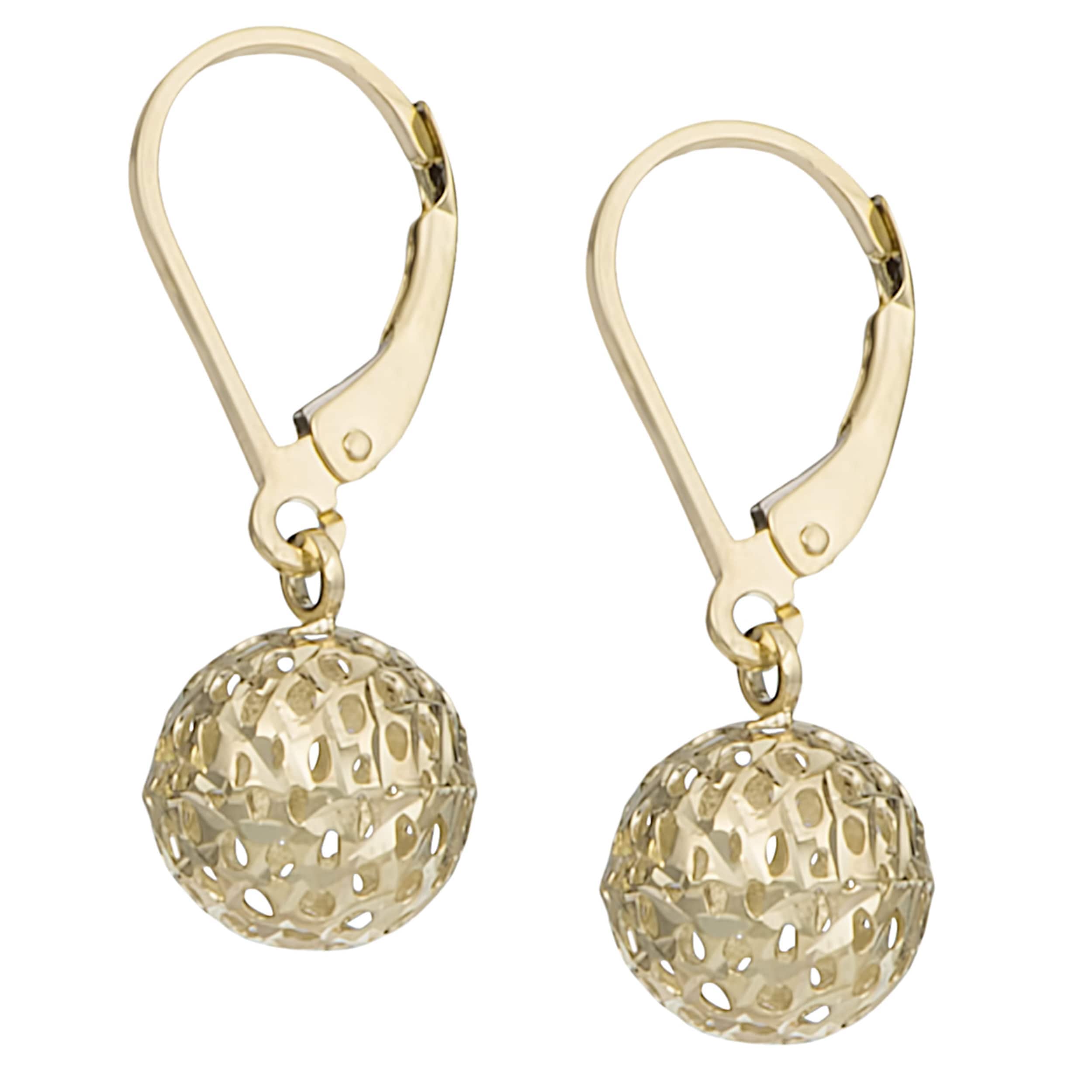 Fremada 10k Gold Diamond-cut Pierced Ball Leverback Earrings