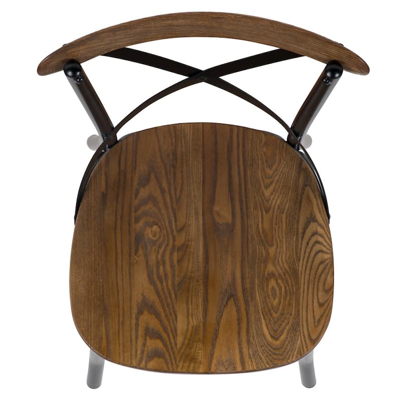 Cross Back Metal Dining Chair with Wooden Seat