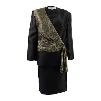 Tahari ASL Women's Metallic Asymmetrical Skirt Suit