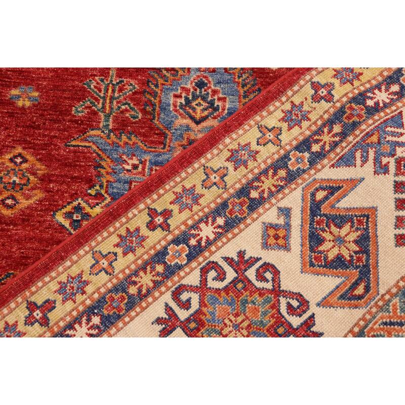 Caucasian Super Kazak Indigo Red/Natural Hand Knotted Wool Rug - 8'10'' x 12'7''