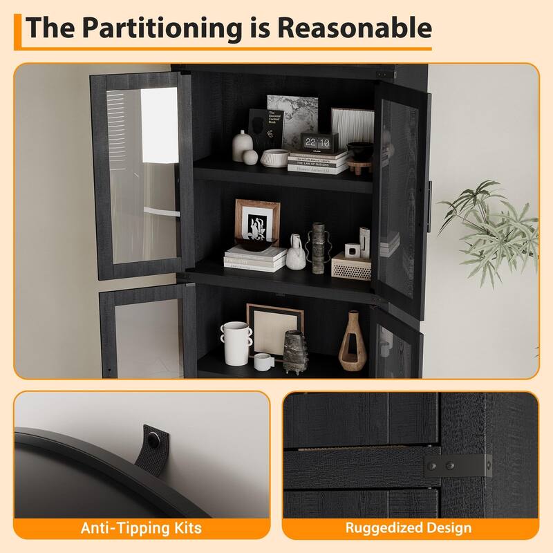 71" Tall Arched Bookshelf - Wooden Bookcase Storage Cabinet Rounded Display Storage Shelves Cabinet