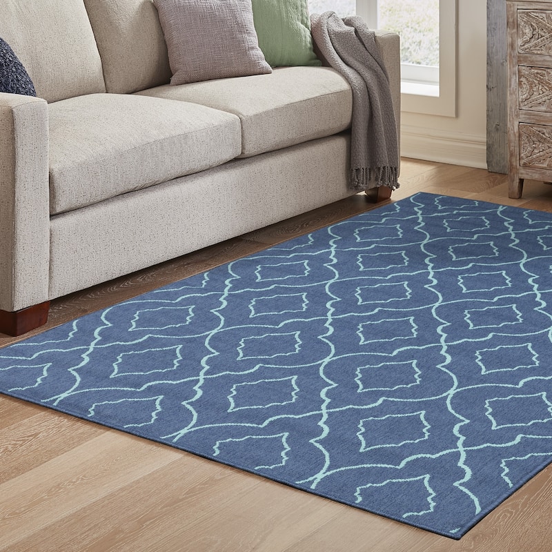 Vista Home Martinique Navy/Blue Lattice Indoor Outdoor Rug. - 7'10" x 10'10"