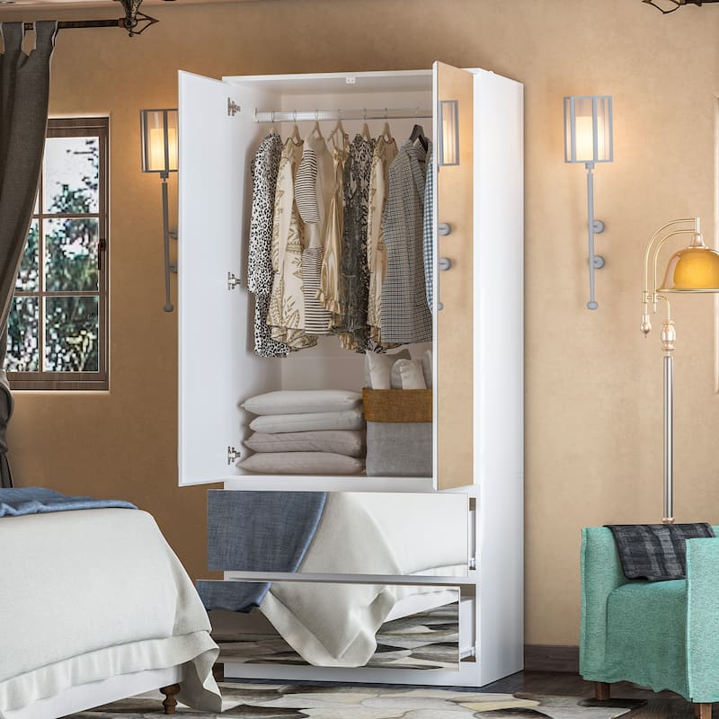 Modular Wardrobe (White with All Mirror) Closet Cabinet Armoires