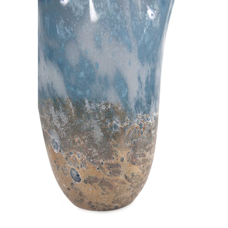 Allan Andrews Handmade Blue & Beige Seaside Decorative Ruffled Glass Vase