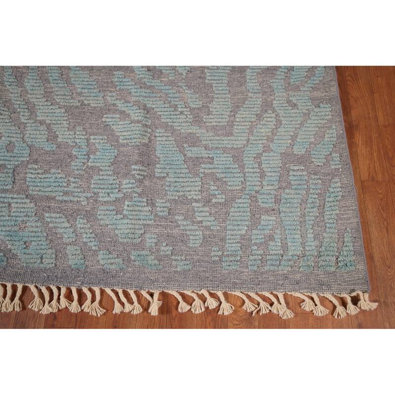 Grey Blue Moroccan Abstract Area Rug Hand-Knotted Wool Carpet - 9'0"x 12'7"