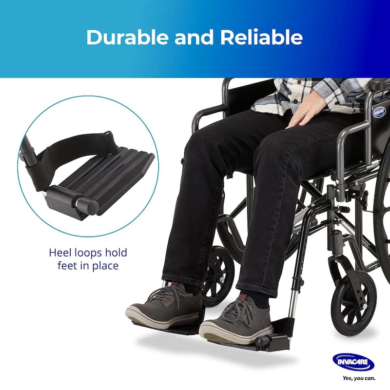 Invacare Wheelchair Legrest with Heel Loops, Adjustable Length, Swing-Away Design & Flip-Up Footplate - Black