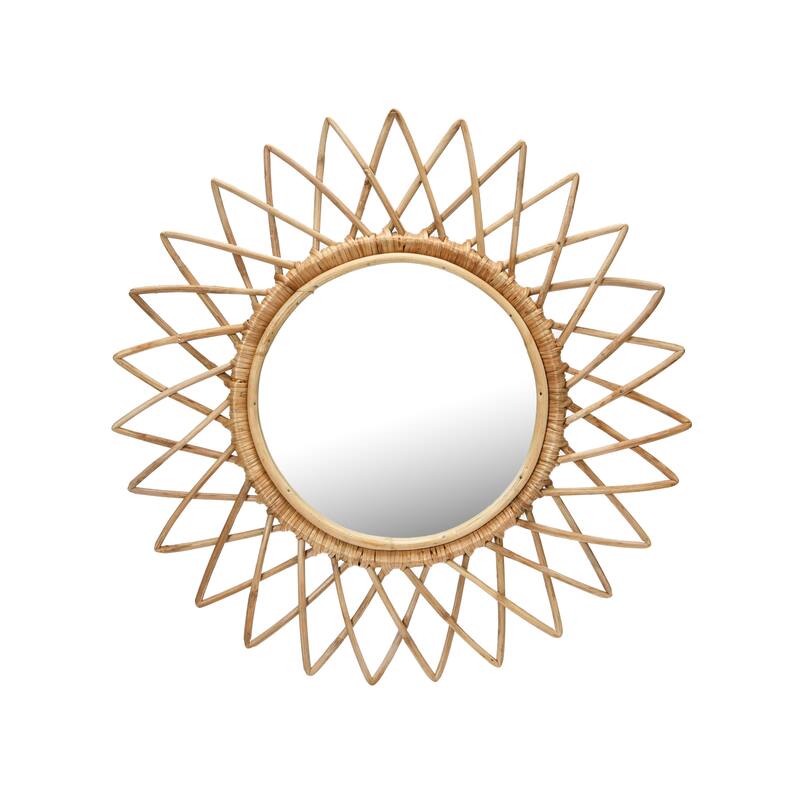 Round Cane Sunburst Wall Mirror - 23.0"L x 23.0"W x 1.5"H - Natural - 23.0"L x 23.0"W x 1.5"H
