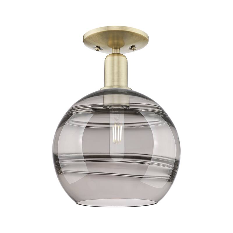 Innovations Lighting Endless Possibilities Arcadia - Rochester - 1 Light 10" Semi-Flush Mount - Antique Brass/Light Smoke