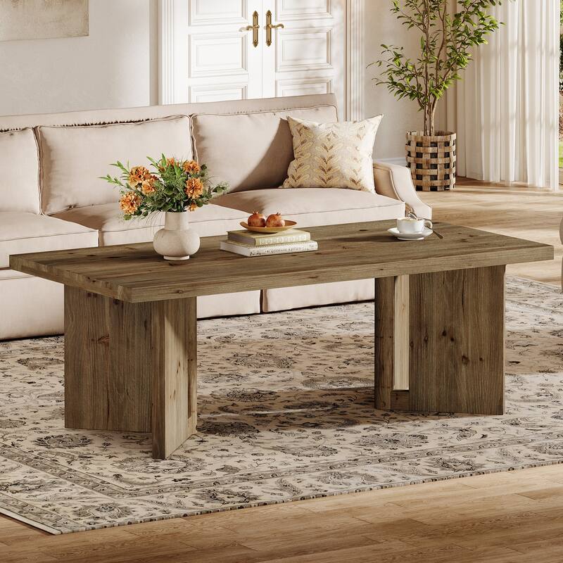 Rustic Wood Coffee Table, 47-Inch Farmhouse Rectangle Center Table