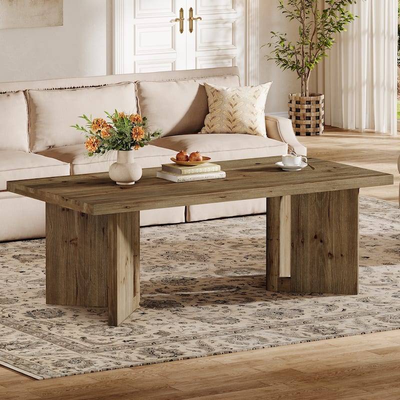 Solid Wood Rectangle Coffee Table, Farmhouse Living Room Center Tea Accent Table