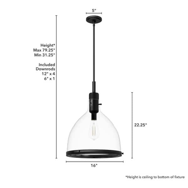dimension image slide 0 of 3, Hunter 16" Van Nuys 1 Light Pendant - Entry, Dining Room, Kitchen - Modern Industrial, Contemporary