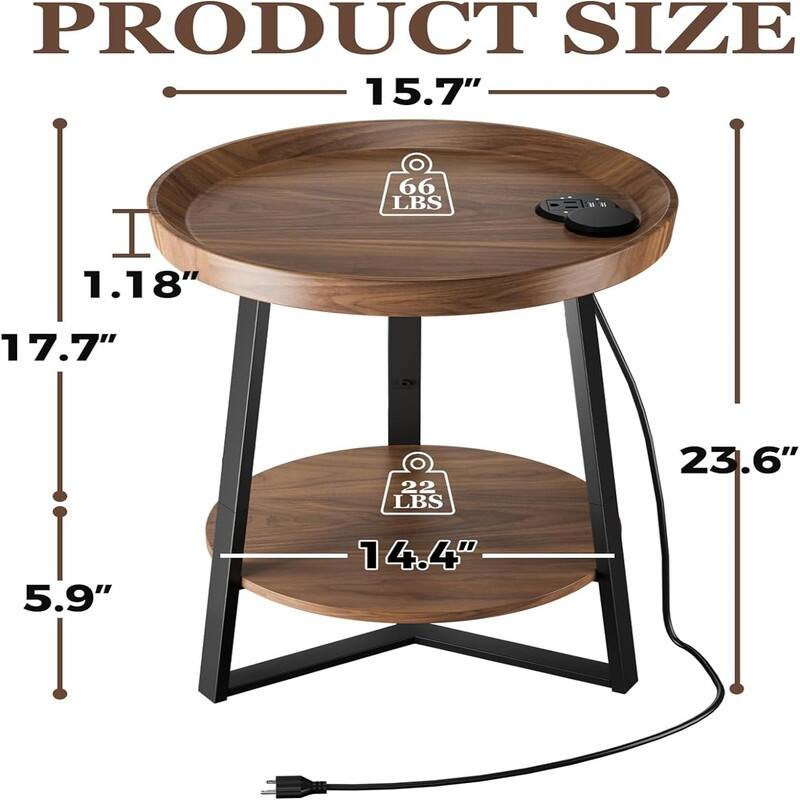 End Table with Charging Station - 15.7"D x 15.7"W x 23.6"H