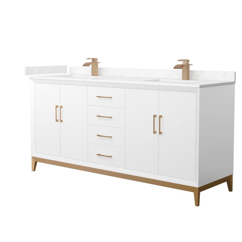Wyndham Collection WCH818172D-VCA-UNSMXX Amici 72" Free Standing - White / Carrara Cultured Marble Top / Satin Bronze