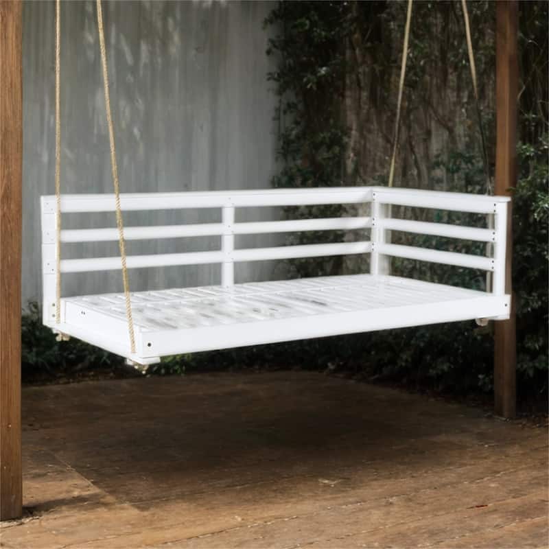 Patio Wood Twin Size Swing with Hemp Ropes (No Cushion,Pillow)