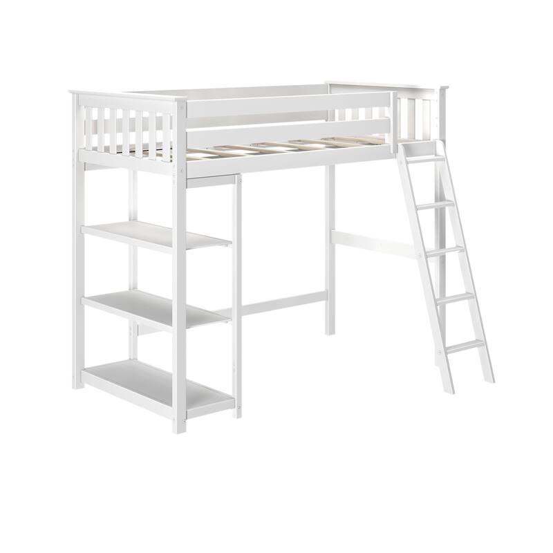 Max and Lily Twin Size High Loft Bed with Bookcase