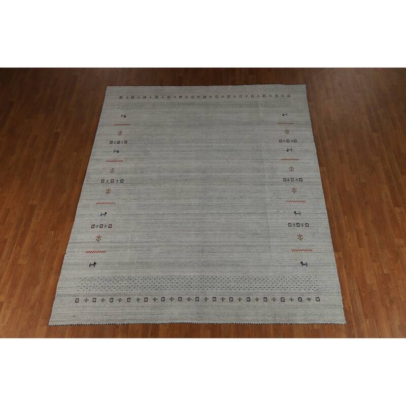 Hand Knotted Oriental 100% Wool Carpet Tribal Tribal Greys & Charcoal Gabbeh Area Rug - 9' 9'' X 8' 0''