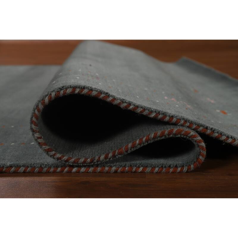 Hand Knotted Oriental 100% Wool Carpet Tribal Tribal Navy Blue & Blues Gabbeh Area Rug - 7' 8'' X 5' 0''