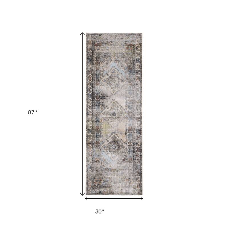 HomeRoots Abstract Casual Runner Area Rug - 87.00 in. x 30.00 in. x 0.47 in.